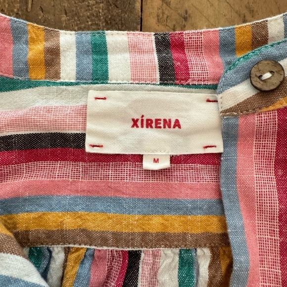 Xirena Charley Puff Sleeve Rainbow Striped Peasant Top Boho Festival Embroidered - Picture 4 of 5